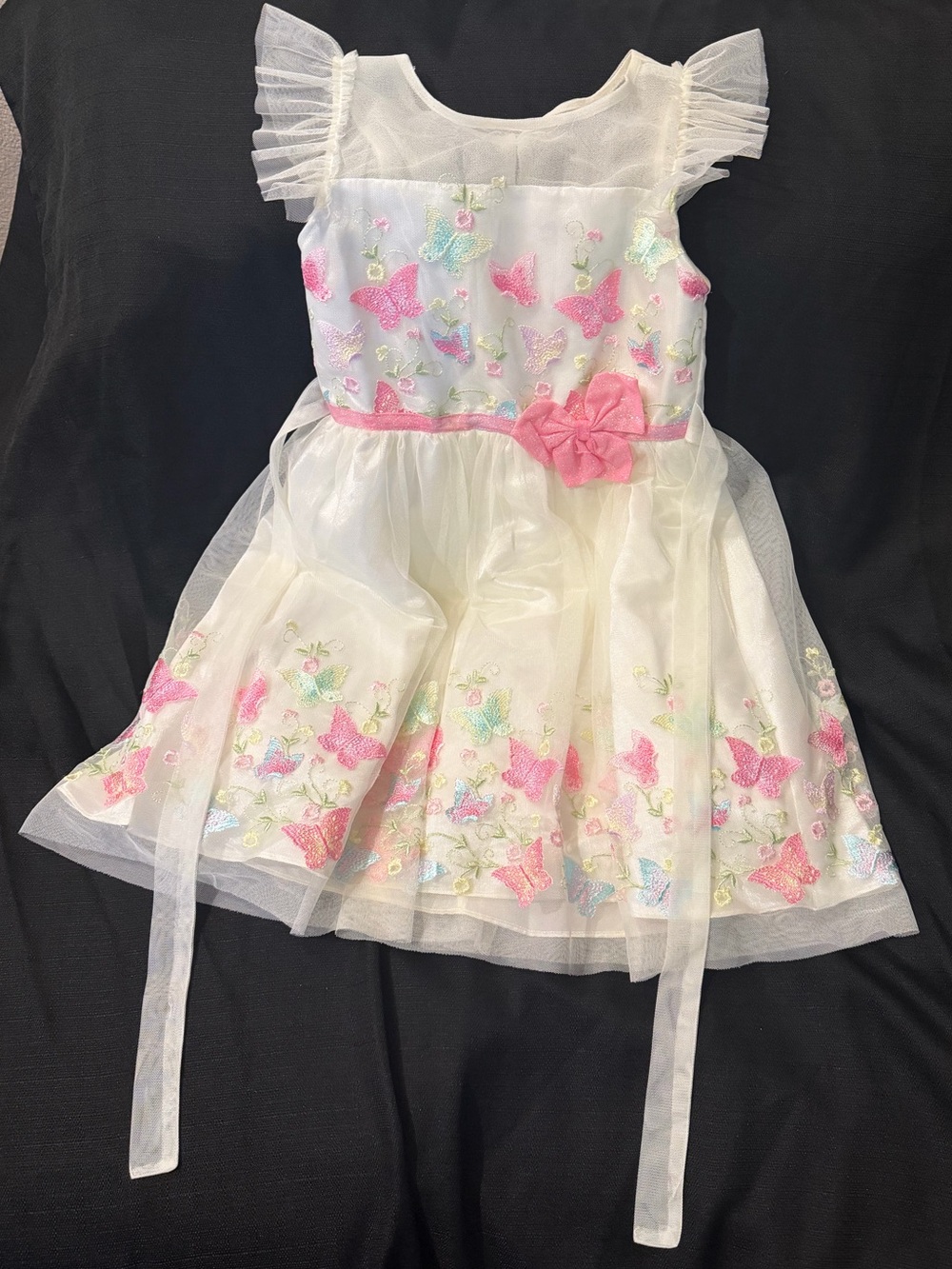 Jona Michelle Ivory Tulle Dress with Pink Butterfly Embroidery